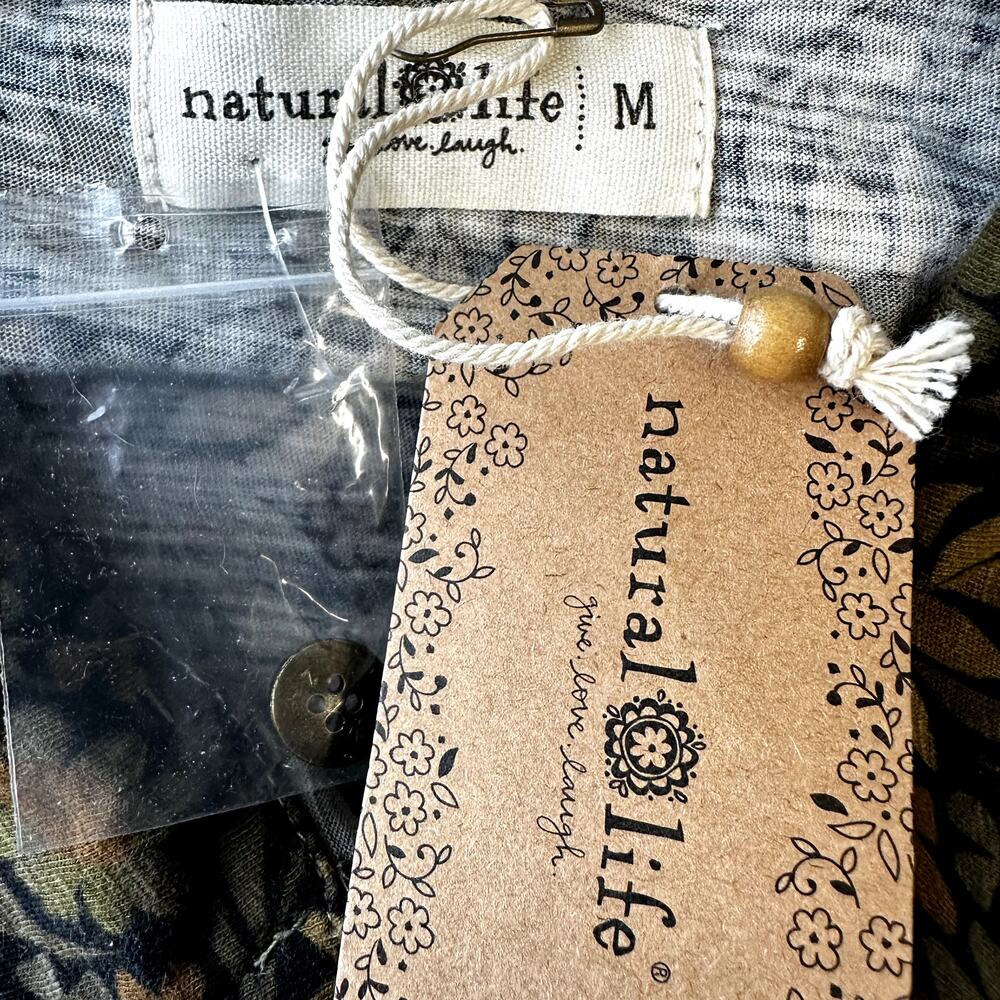 Natural Life Christa Maxi Dress 100% Cotton Button Knit Black Tan Daisies M NWT - Picture 3 of 6